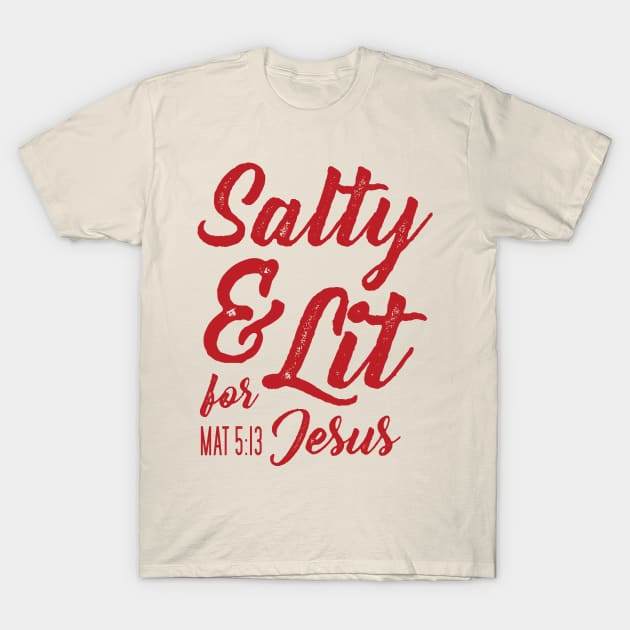 Salty and Lit for Jesus - Red Distress T-Shirt by FalconArt